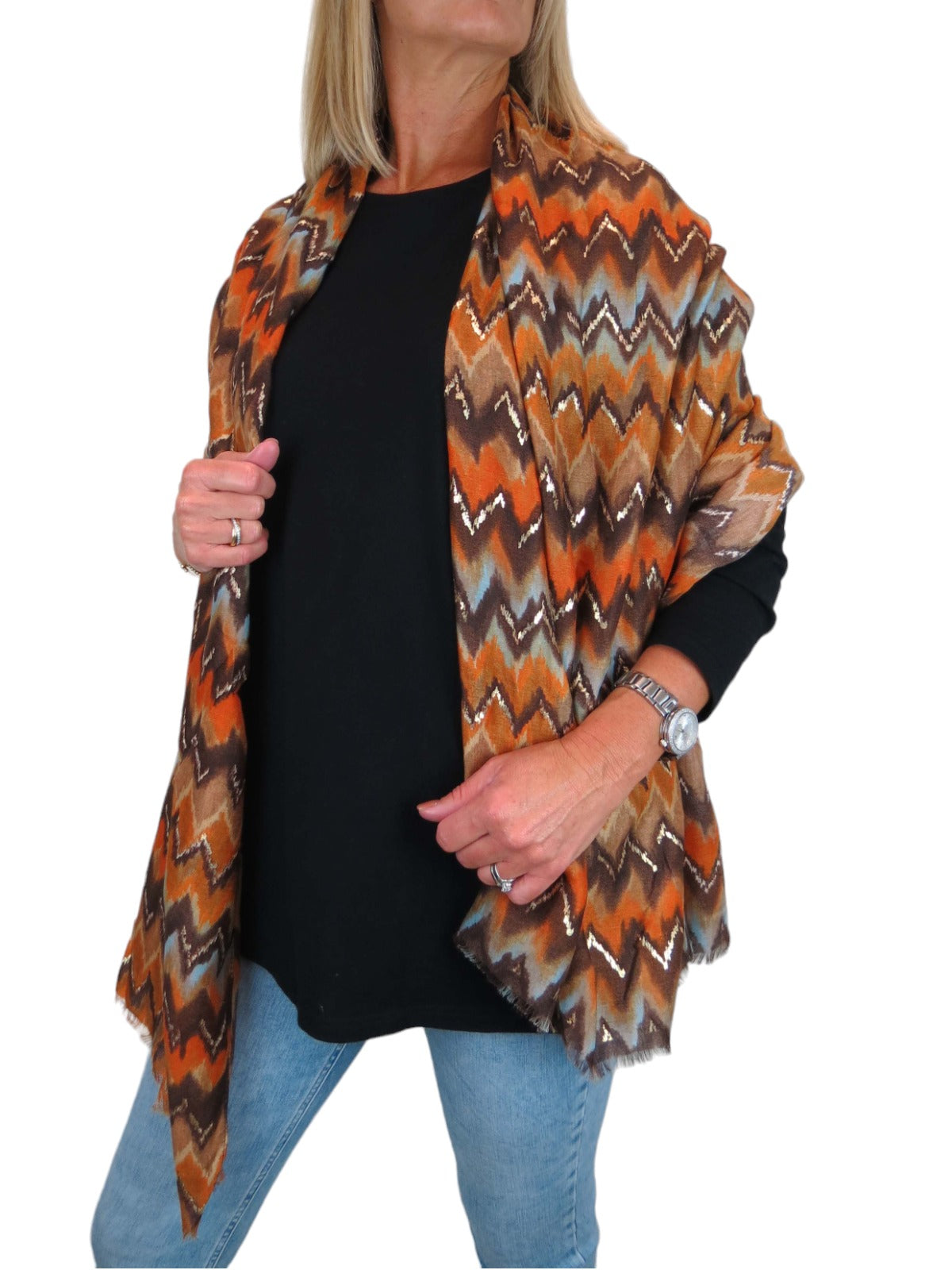 Golden Wave Design Fashion Scarf Oversized Scarves Orange