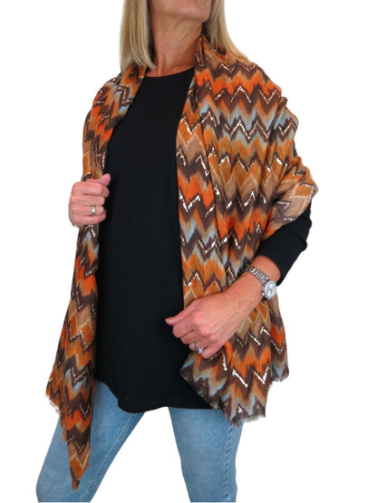 Golden Wave Design Fashion Scarf Oversized Scarves Orange