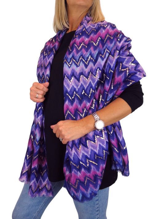 Golden Wave Design Fashion Scarf Oversized Scarves Purple