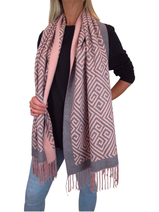 Soft Cashmere Pashmina Blanket Shawl Oversized Scarf Pink/Grey