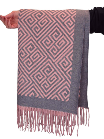 Soft Cashmere Pashmina Blanket Shawl Oversized Scarf Pink/Grey