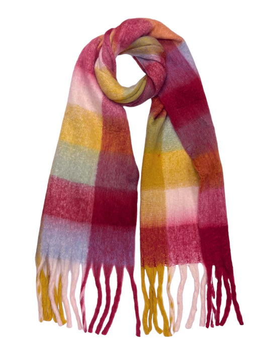 Soft Checked Wool Blend Winter Blanket Scarf Pink/Yellow