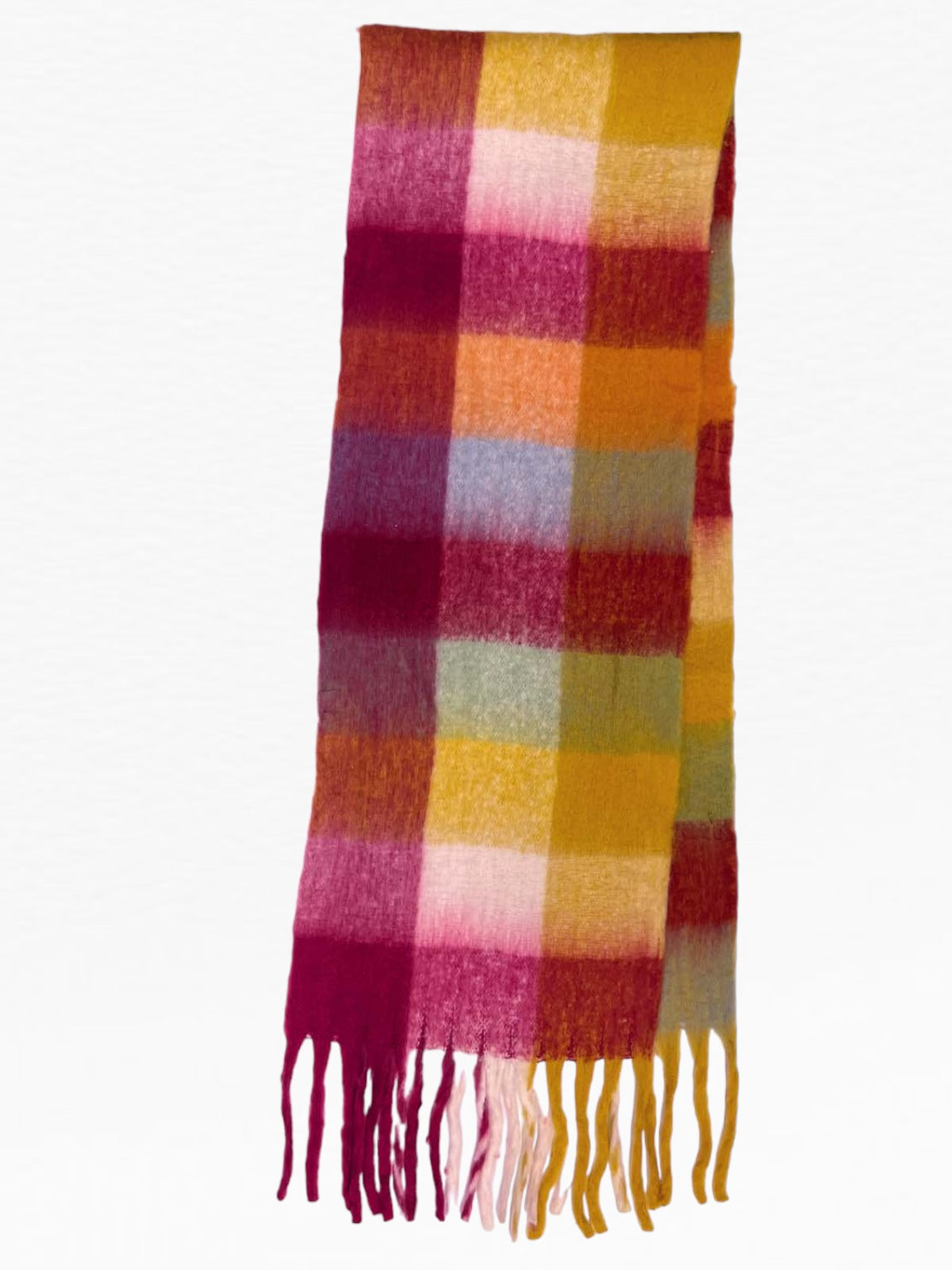 Soft Checked Wool Blend Winter Blanket Scarf Pink/Yellow