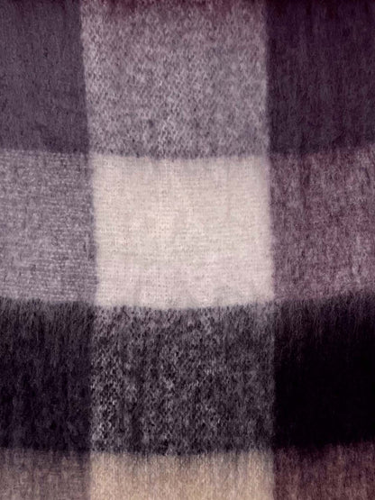 Soft Checked Wool Blend Winter Blanket Scarf Brown/Beige