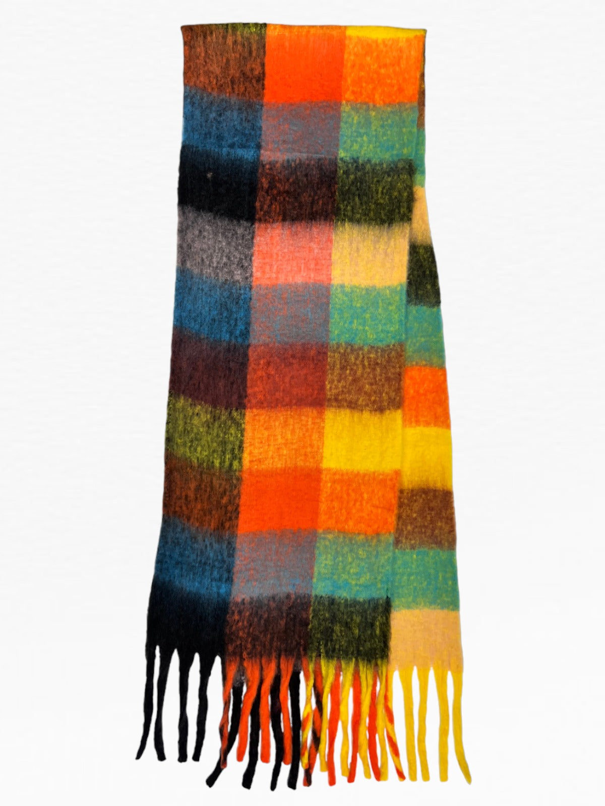 Soft Checked Wool Blend Winter Blanket Scarf Orange/Yellow