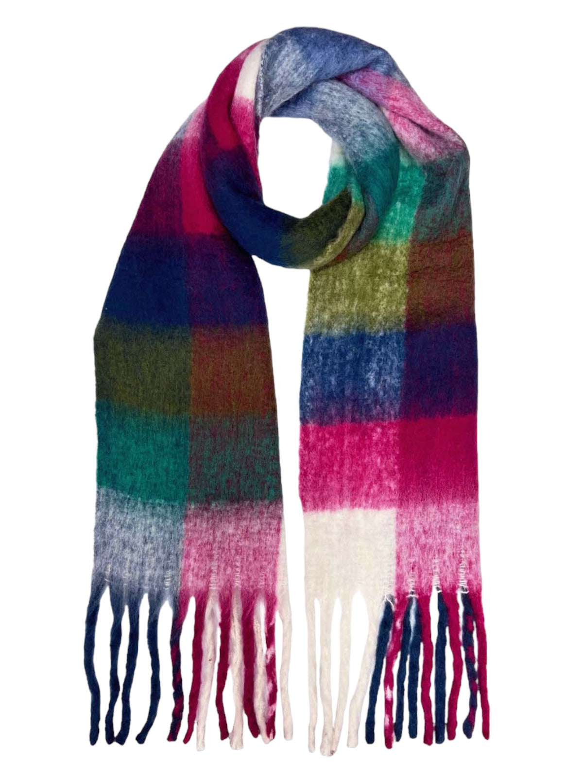 Soft Checked Wool Blend Winter Blanket Scarf Pink/Cream