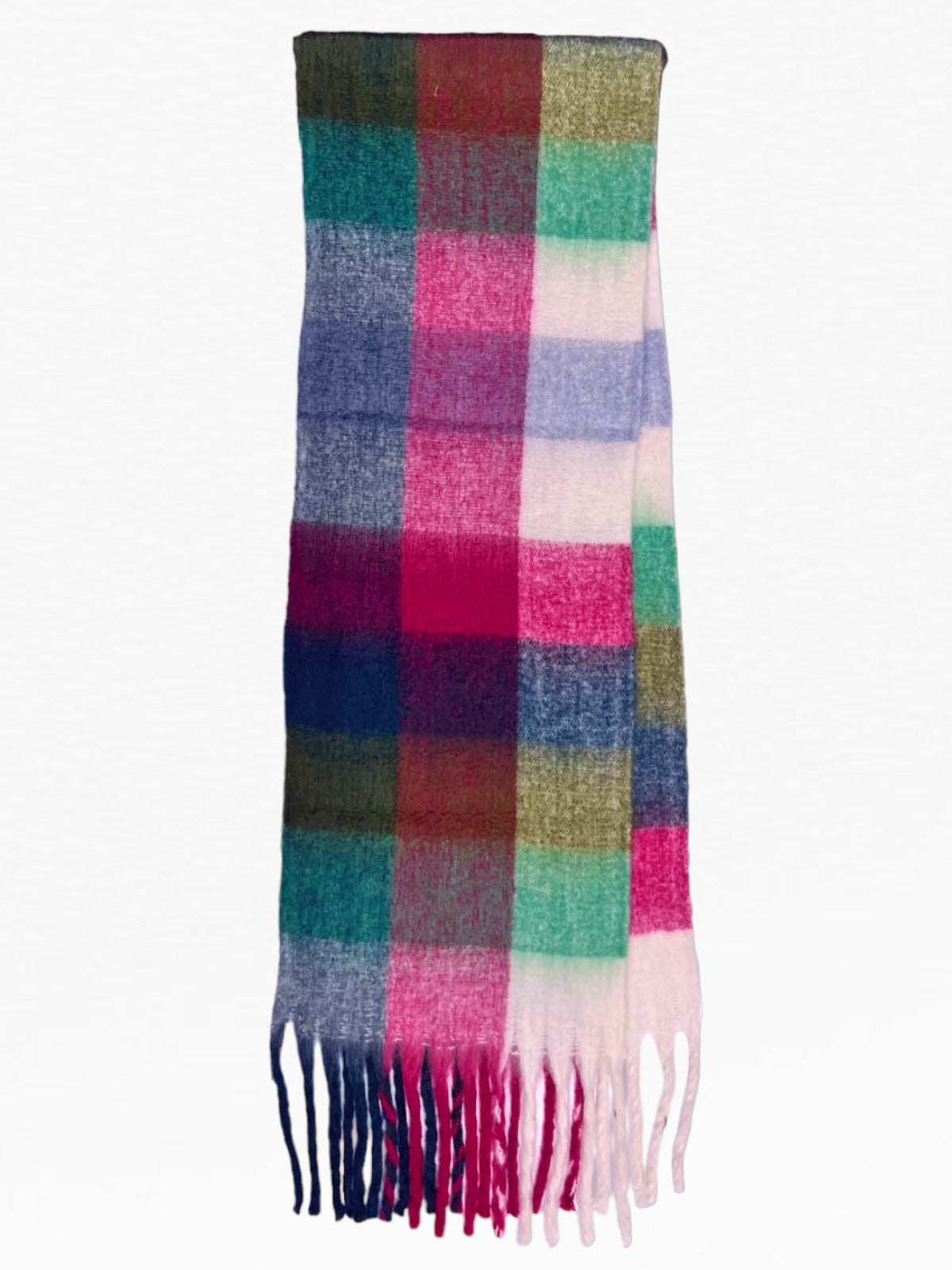 Soft Checked Wool Blend Winter Blanket Scarf Pink/Cream