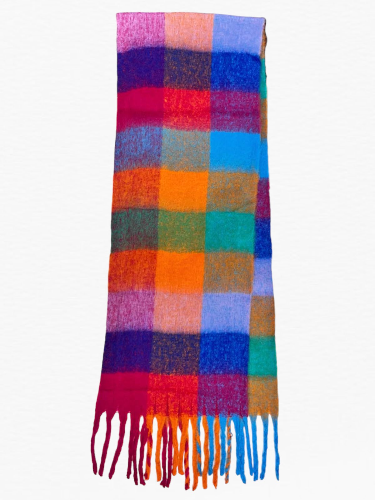 Soft Checked Wool Blend Winter Blanket Scarf Purple/Turquoise